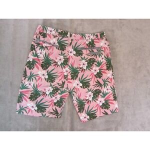 Hudson & Barrow Mens Pink Tropical Floral Hibiscus Shorts Size 32 Summer Beach